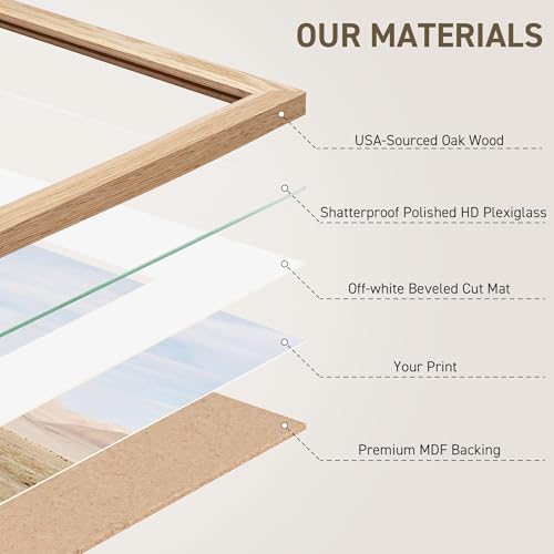 16x24 Poster Frame Set of 4 Natural Solid Oak Photo Frames with 12x18 Removable Mat Wall Hanging Large Handcrafted Frame with HD Plexiglass Wall and Tabletop Display Large Picture Frame (4 Count)