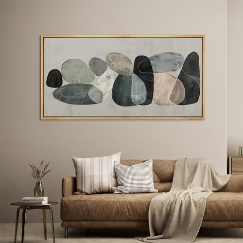 Extra Large Framed Canvas Print Wall Art Abstract Elegance Contemporary Stone Shapes Illustrations Antique Retro Fine Art Illustrations Decorative Colorful for Bedroom