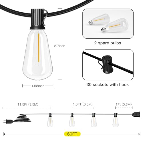 Bistro String Lights Outdoor (60 Foot)