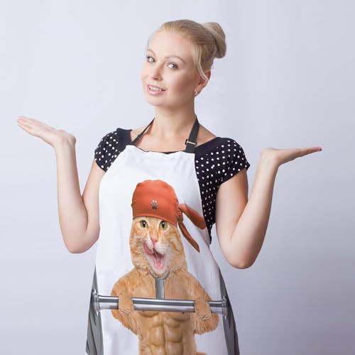 Apron Kitchen for Women Fitness Cat Mans Aprons for Cooking Funny for Kitchen Cooking Restaurant BBQ Painting Crafting Gardening 27”