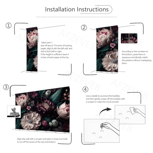 Vintage Dark Flower Peel and Stick Wallpaper Wall Mural