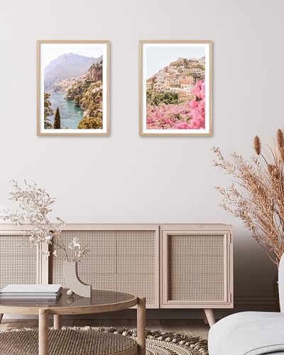12x16IN Amalfi Coast Framed Wall Art Positano Coastal Print