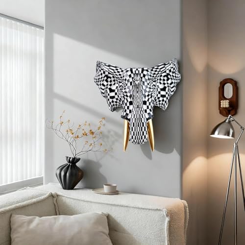 9x7.8 Inch Vintage Mosaic Elephant Head Wall Sculpture Art Mount Statue for Room Bedroom Office Living Decor