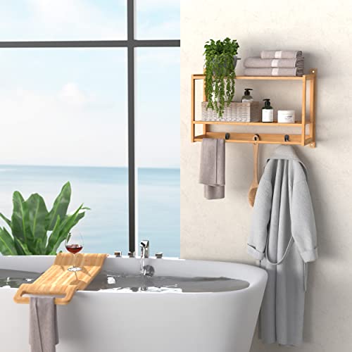 Bamboo Wall Shelf with Towel Bar