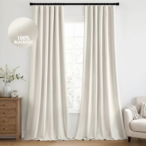 100% Blackout Back Tab Pleat Linen Curtains 50" Wx84 L (2 Count)