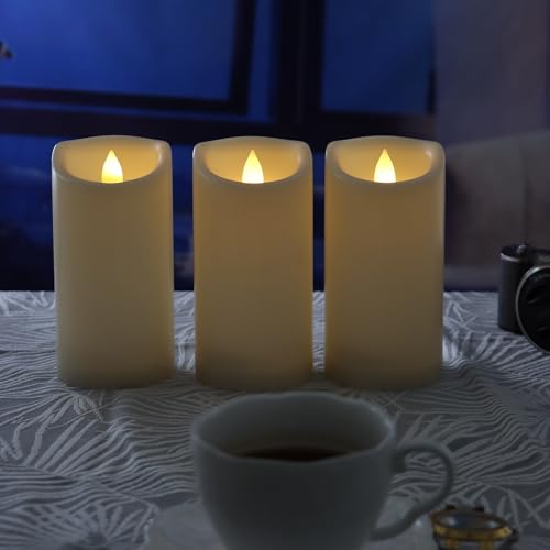 Waterproof Outdoor Battery Operated Flameless Candles with Timer Flickering Plastic Resin Electric LED Pillar Lights for Lantern Patio Garden Wedding Party Decorations 3x6 Inches 3 Pack (3 Count)