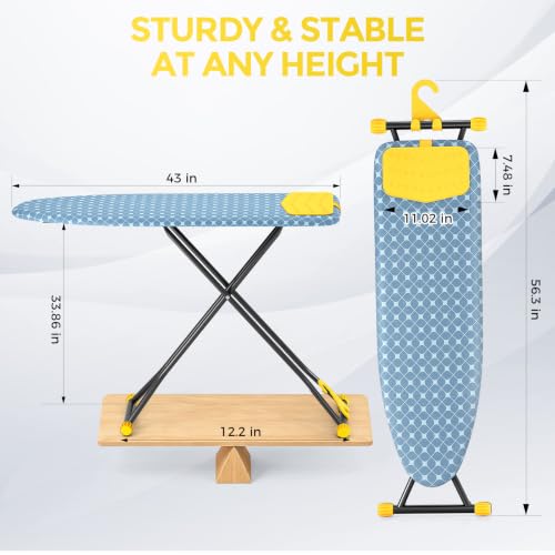 Foldable 7 Level Heigh Adjustable Ironing Board with Iron Rest