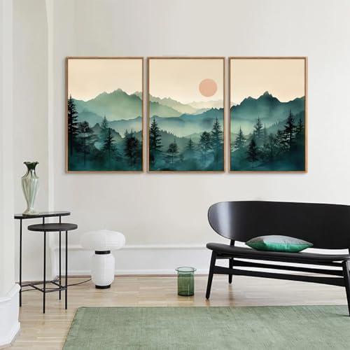 Large Boho Mountain Framed Canvas Wall Art Set (3 Count)