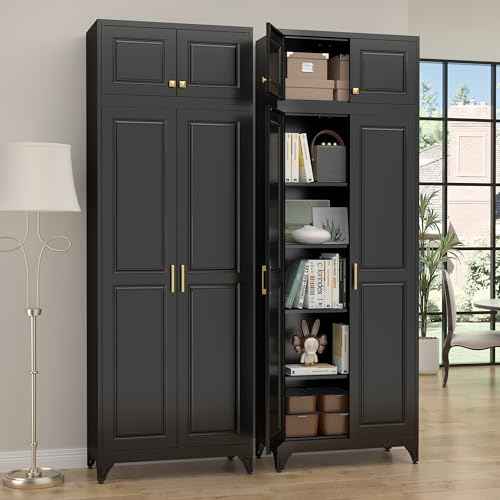 90”Metal Pantry Storage Cabinet with Doors & 4 Adjustable Shelves