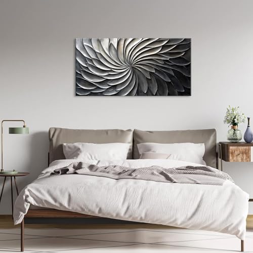 Abstract Black and White Wall Art for Living Room Modern Canvas Print Painting Lines Flower Floral Large Artwork Bedroom Home Office Wall Décor