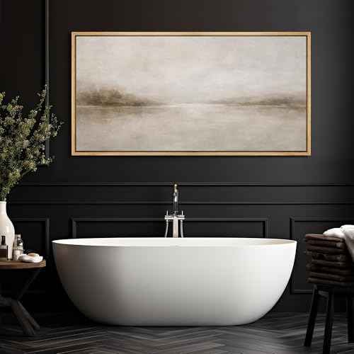 Extra Large Framed Canvas Print Wall Art Misty Lake Landscape Antique Retro Fine Art Illustrations Decorative Colorful for Bedroom