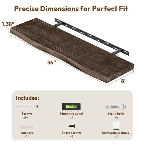 Wood Floating Shelves Live Edge 36” Set of 2 (2 Count)