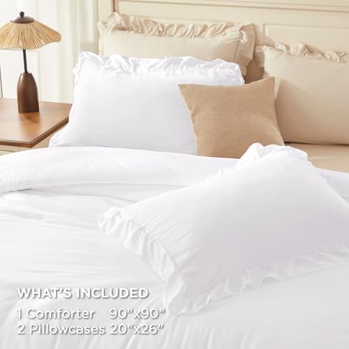 White Ruffle Comforter Set Queen Size