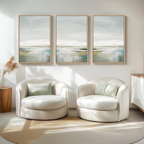 Large Framed Green Abstract Wall Art for Living Room (3 Count)