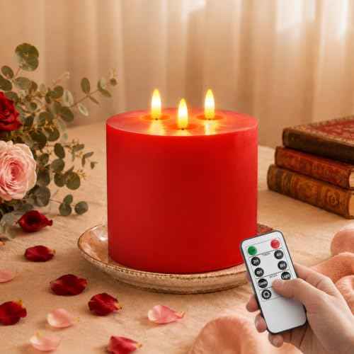 3 Wick Extra Large Flameless Pillar Candles with Timer Remote