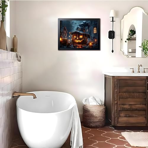 Wood Framed Dark Halloween Pumpkin Wall Art