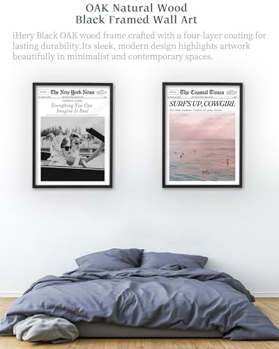 12x16in Surf’s Up Cowgirl Black Framed Newspaper Wall Art