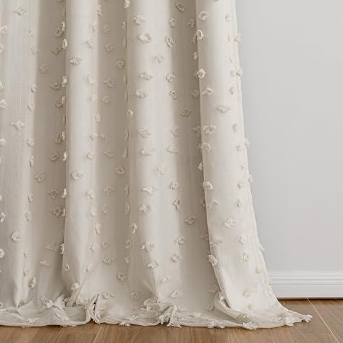 100% Blackout Curtains for Girls Bedroom 95 Inch Long Total Room Darkening Curtain for Living Room 2 Panels Grommet Light Blocking Sliding Door Drapes Beige Pom Pom Sheer 50 x 95 Inch (2 Count)