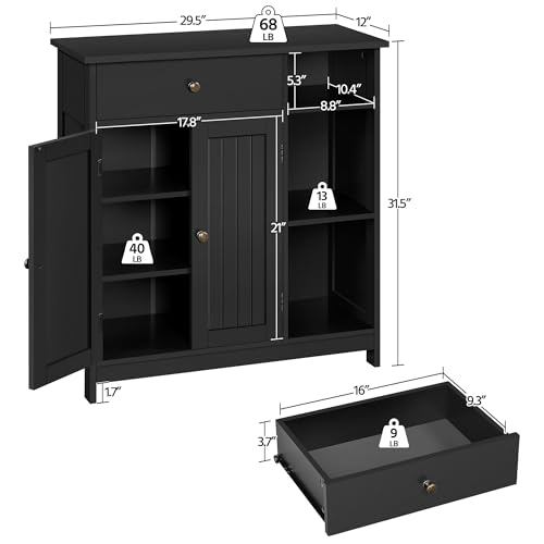 Bathroom Storage Cabinet with Drawer and 2 Beadboard Doors