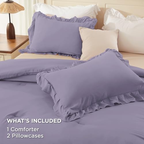 Grayish Purple Ruffle Full Size Comforter Set
