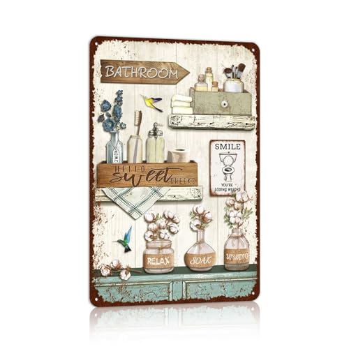 Farmhouse Bathroom Metal Tin Signs Rustic Flower Country Wall Art Decor