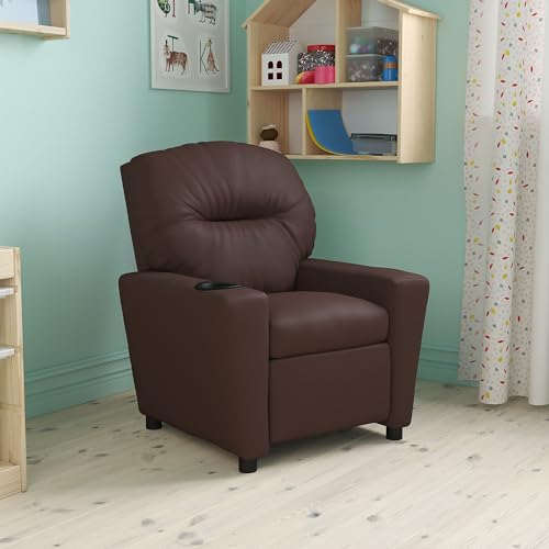Chandler LeatherSoft Kids Recliner with Cup Holder and Safety Recline