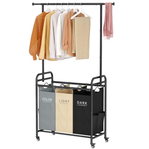 Laundry Sorter Cart with Hanging Clothes Rack