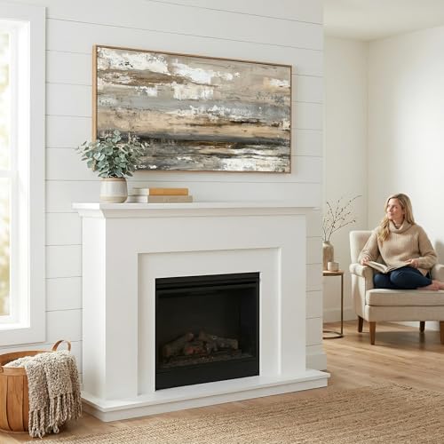 Abstract Wall Art Canvas Print Neutral Tones Beige Gray and Brown Framed Landscape Painting 48 x 24 in Artwork for Living Room Bedroom Wall Decor Ready to Hang for Office Dining Room