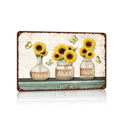 Farmhouse Bathroom Metal Tin Signs Rustic Flower Country Wall Art Decor