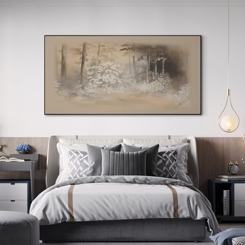 24"x46" Extra Large Framed Wall Art Misty Forest in Sepia Tones