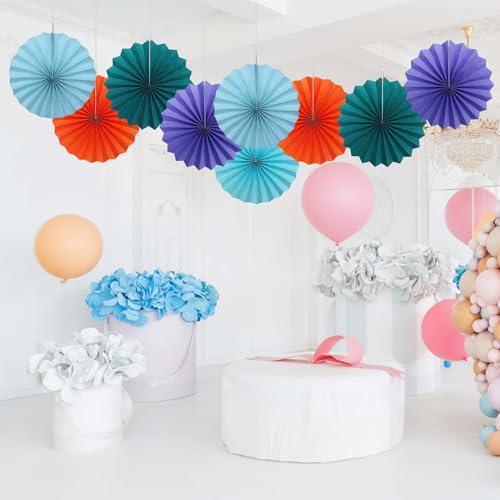 Baby Blue Party Decorations Light Blue Hanging Round Paper Fans Set 12in (30 Count)