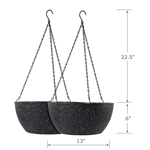 13 inch Large Hanging Planters Plant Pots for Outdoor Indoor Plants with Drainage Holes and Chain (2 Count)