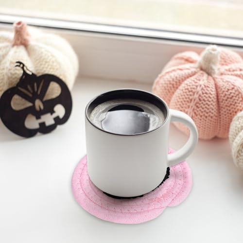 Halloween Pumpkin Cotton Coasters Pink Pumpkin Face Handmade Braided Drink Coasters Absorbent Cup Mats for Trick or Treat Party Home Table Decor (4 Count)