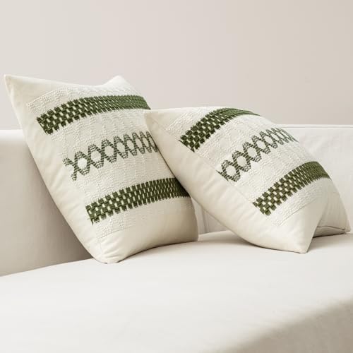 Set of 2 Moss Green Boho Decorative Lumbar Pillow Covers 12x20 Inch (2 Count)