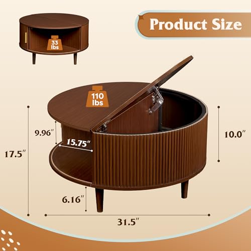 31.5" Round Coffee Table with Storage