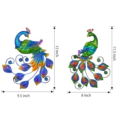 Metal Peacock Wall Art Decor Outdoor Hanging Decor Outdoor Sculpture 3D Metal Handmade Bird Wall Art Living Room Patio Garden Balcony Fence Decorations