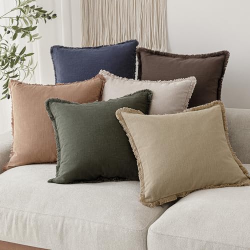 Boho Linen Fringe Lumbar Throw Pillow Covers 12×24 Reddish Brown (2 Count)