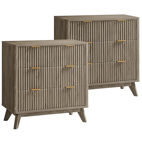 32" Large Fluted Nightstand with 3 Drawers Set of 2 (2 Count)