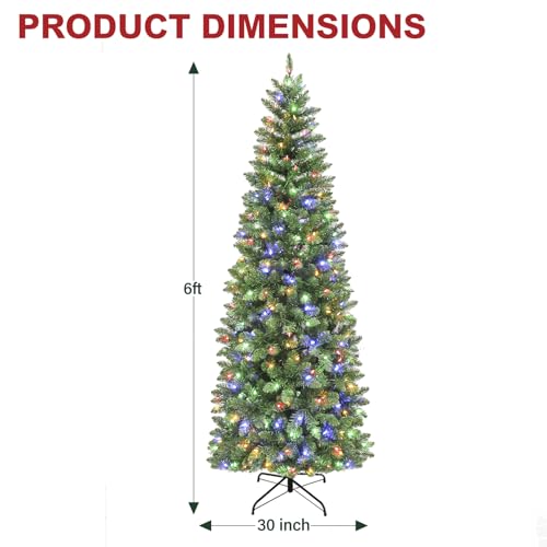 6ft Prelit Pencil Slim Christmas Tree with 200 Color Changing LED Lights