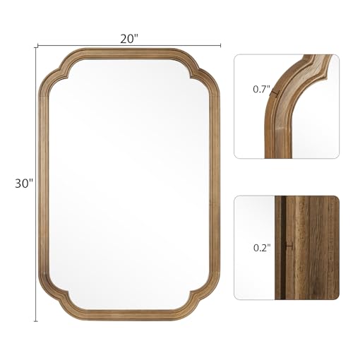 20" x 30" Rounded Corner Arch Wall Mirror with Wood Frame for Entryway