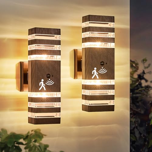 2 Pack Oil Rubbed Bronze Outdoor Wall Lights Fixtures with Motion Sensor Up Down Porch Lights Modern Dusk Dawn Exterior Sconce Wall Mount Outside Coach Lantern for House (2 Count)