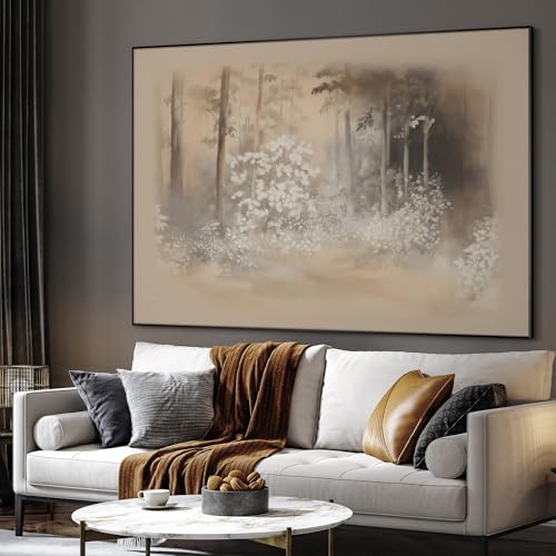 60"x72" Extra Large Framed Wall Art Misty Forest in Sepia Tones