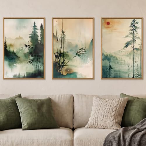 Chinoiserie Landscape Framed Canvas Wall Art Set