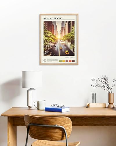 12x16IN New York Street Framed Wall Art Urban Canvas Print