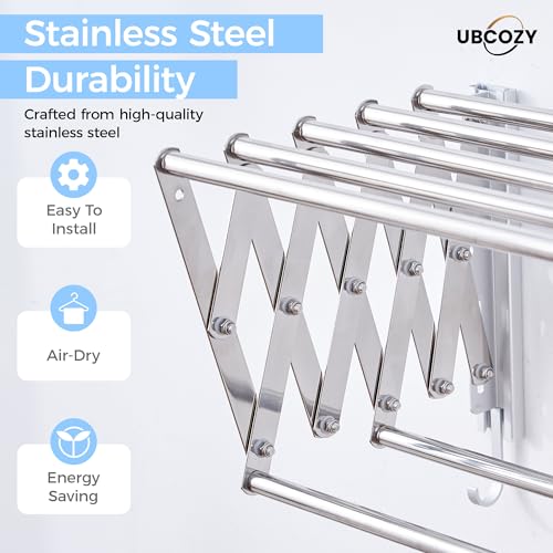Clothes Drying Rack Wall Mounted with Hooks