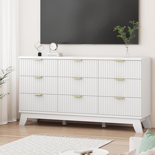 Fluted Dresser for Bedroom with 9 Drawers