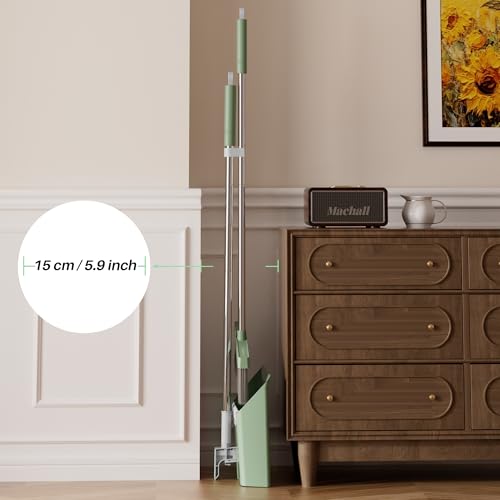 Dark Teal Green Broom and Dustpan Set with 56” Handle