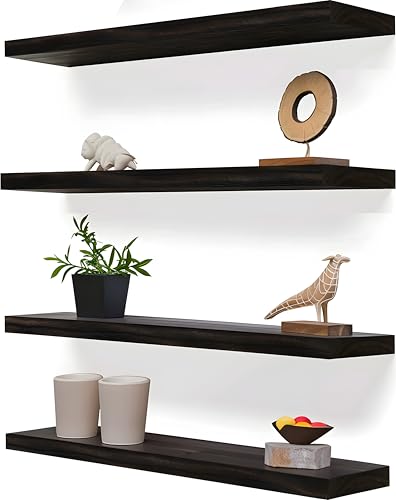 24 Inch Floating Shelves for Wall Rustic Brown Wood Wall Shelves for Bedroom Set of 4 (4 Count)