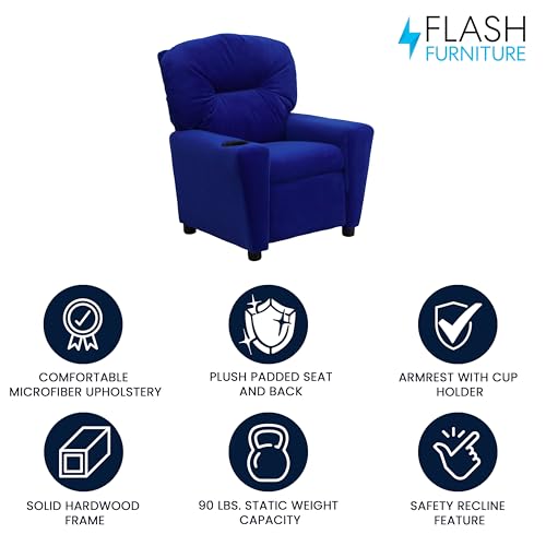 Chandler Microfiber Kids Recliner with Cup Holder and Safety Recline