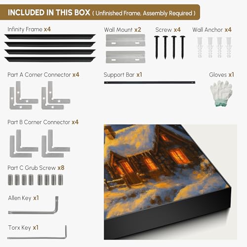 36"x72" Extra Large Framed Wall Art Cozy Cabin in Snowy Mountain Landscape at Sunset for Home Living Room Bedroom Decor